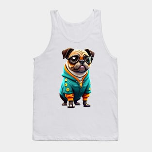 Cute Pug in Green Hoodie - Adorable Nerdy Dog T-shirt Design Tank Top